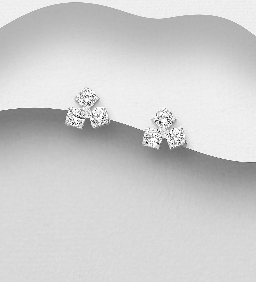 Push-Back Stud Earrings 925 Sterling Silver CZ Simulated Diamonds Fine Jewelry