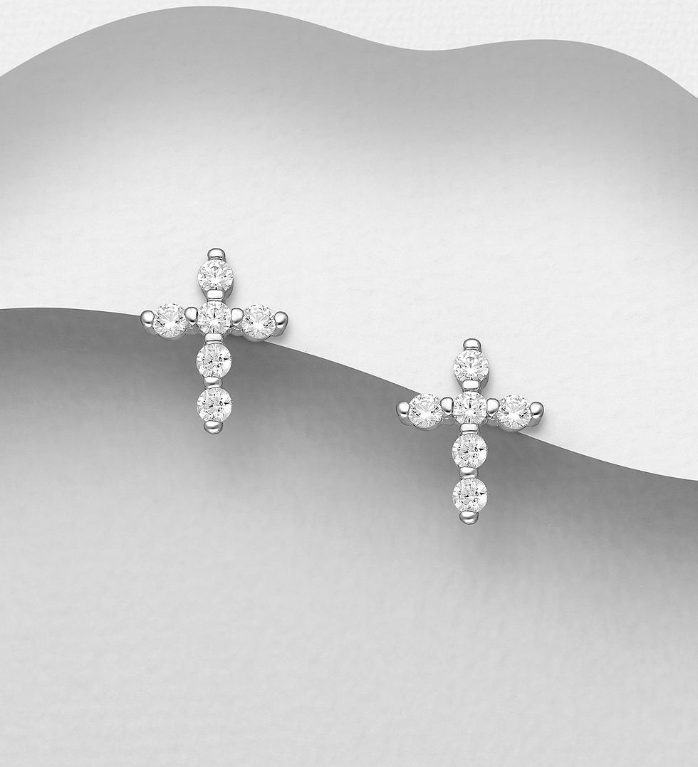 Elegant Cross Stud Earrings in 925 Sterling Silver with CZ Simulated Diamonds