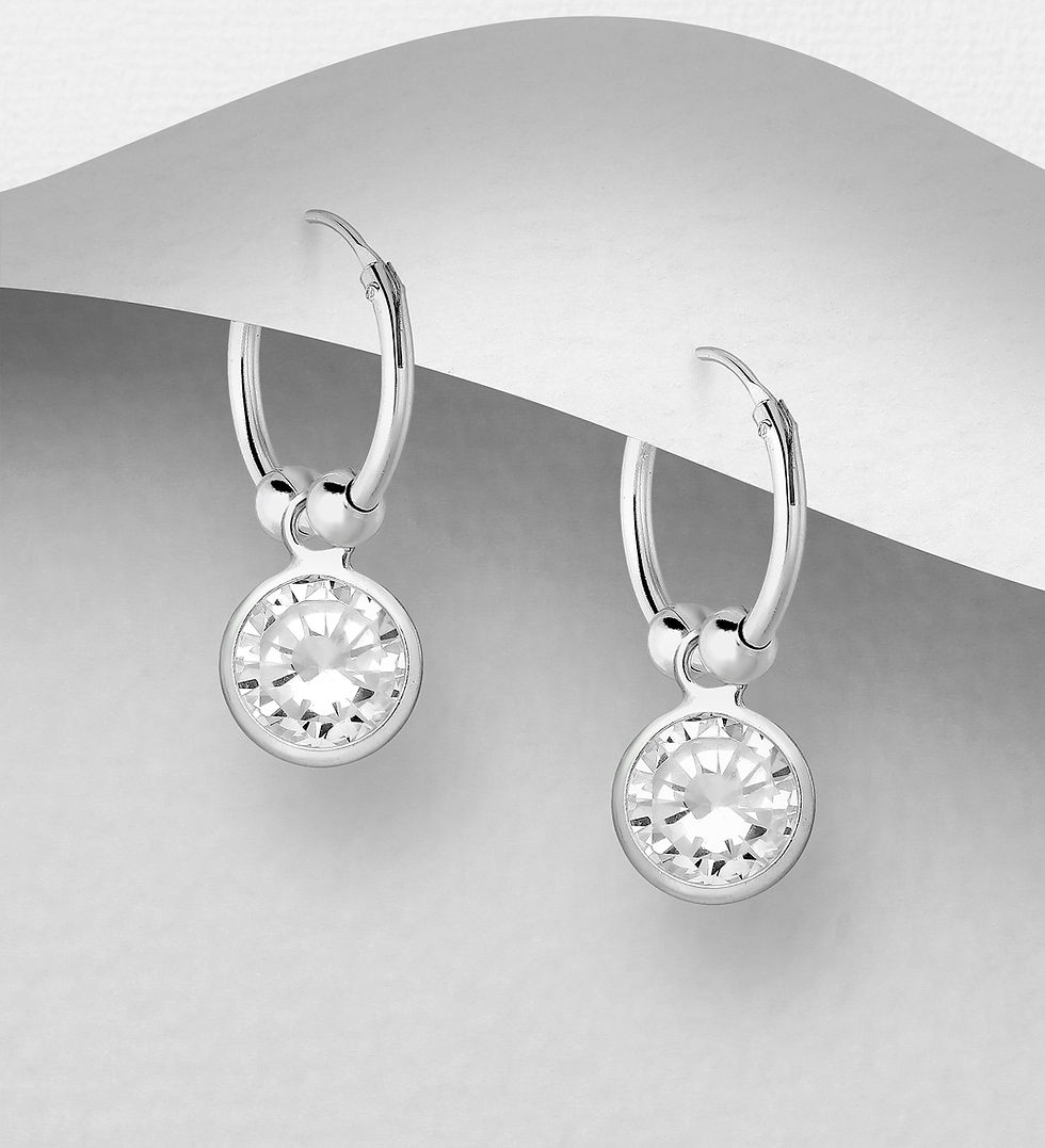 Hoop Earrings 925 Sterling Silver CZ Zirkonia Simulated Diamonds - Fine Jewelry