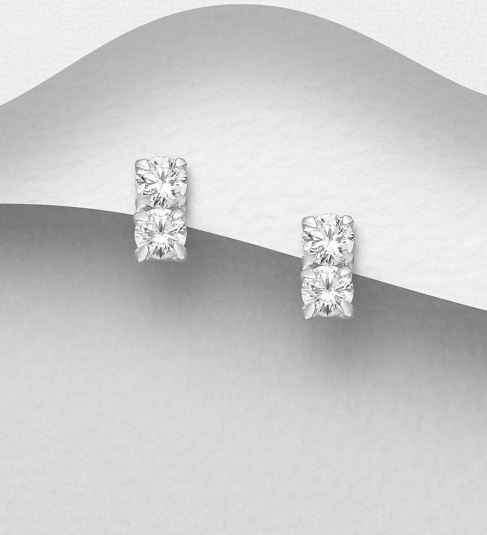 925 Sterling Silver Stud Earrings with CZ Simulated Diamonds - Fine Jewelry