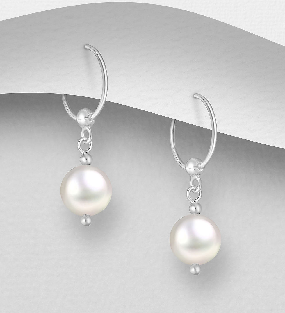 925 Sterling Silver Hoop Earrings Beaded with Simulated Pearl