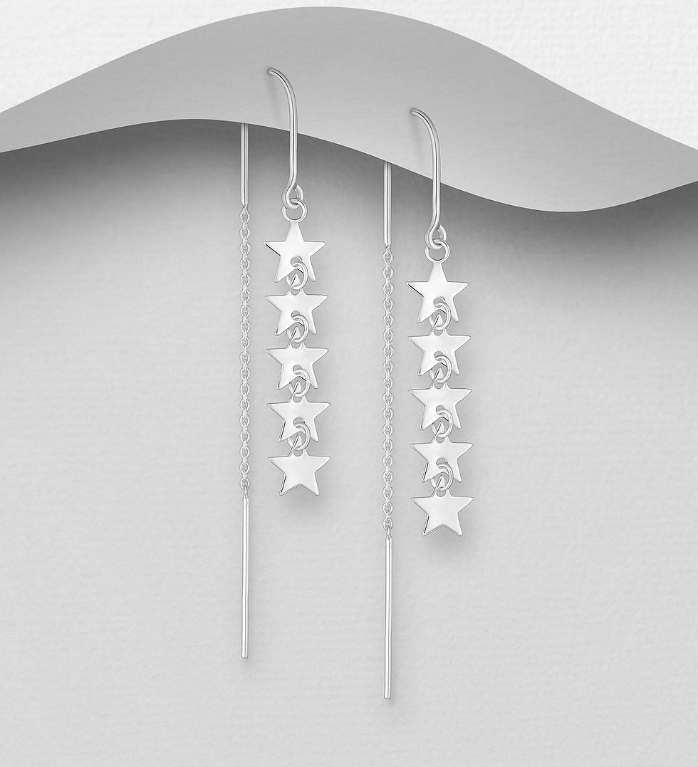925 Sterling Silver Star Threader Earrings – Long Drop Earrings – Solid Silver