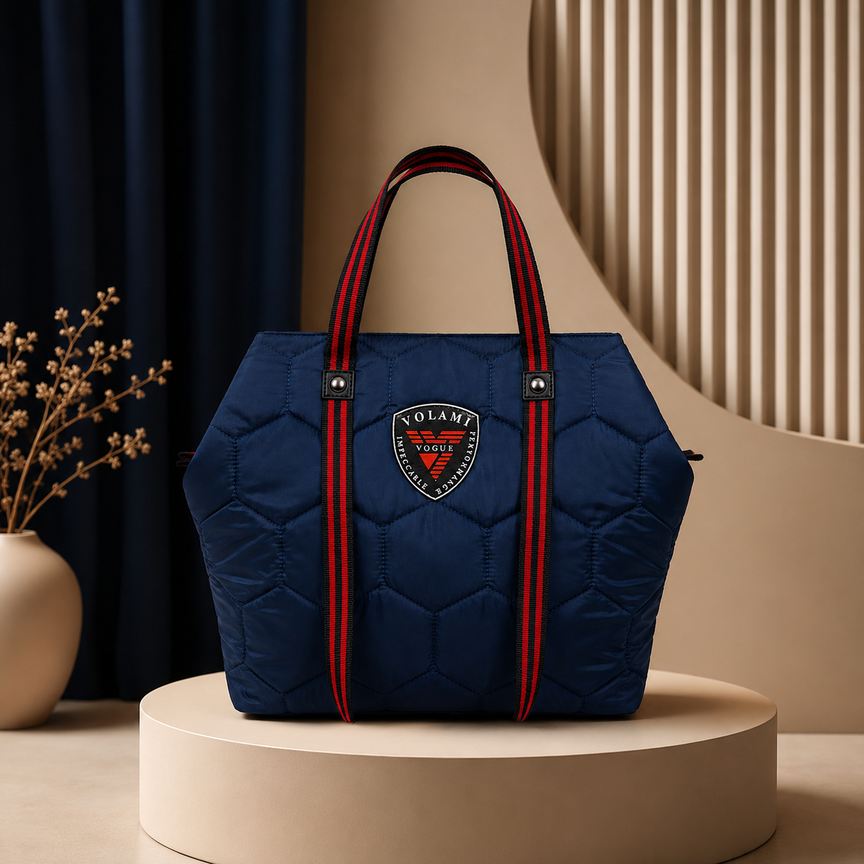 Volami Vogue Navy Blue Quilted Tote Bag
