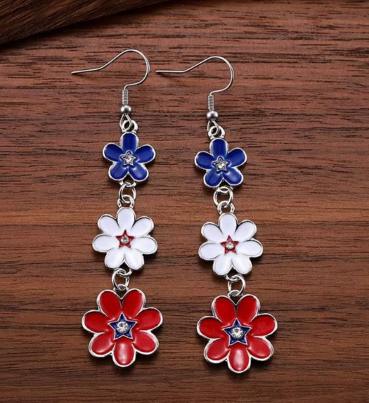Thumbnail: Vintage Patriotic Floral Drop Earrings