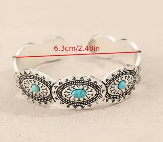 Thumbnail: Silver Cuff Bracelet with Turquoise Accents