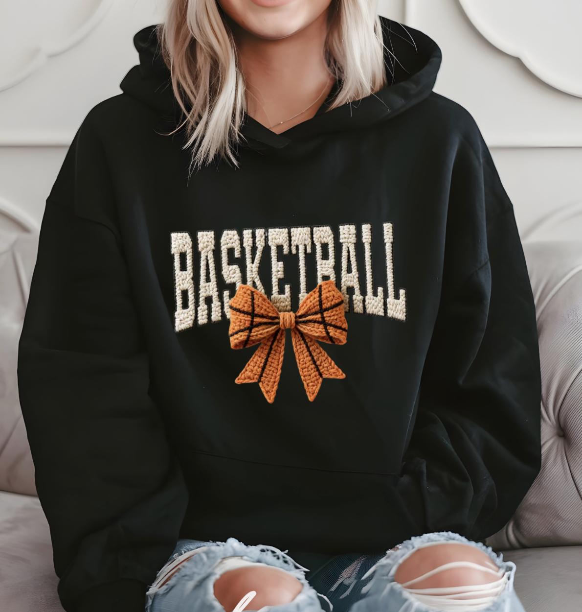 Basketball Bow Faux Yarn Hoodie