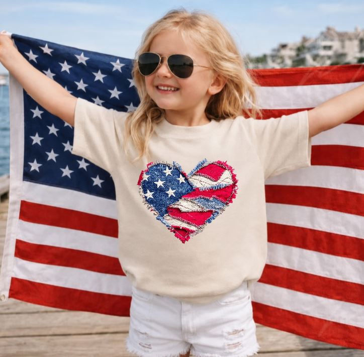 Thumbnail: Heart Patchwork Patriotic Graphic Tee Youth/Toddler