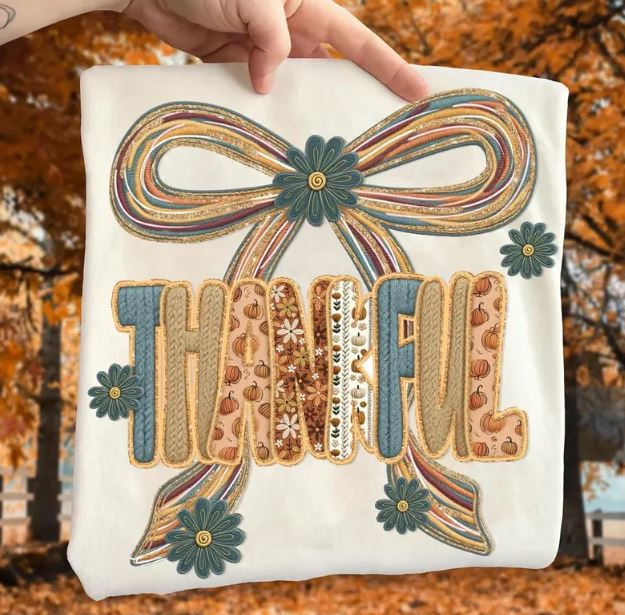 Thumbnail: Thankful Bow Faux Yarn Graphic Tee