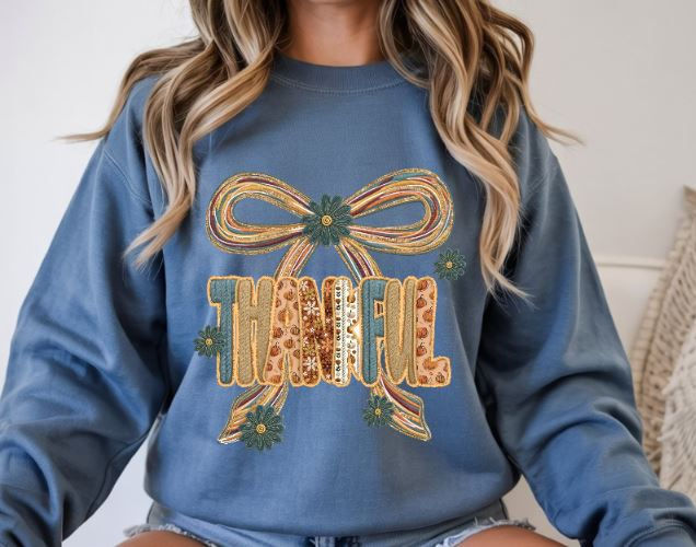 Thumbnail: Thankful Bow Faux Yarn Sweatshirt
