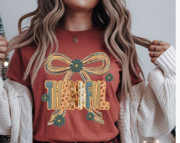 Thumbnail: Thankful Bow Faux Yarn Graphic Tee
