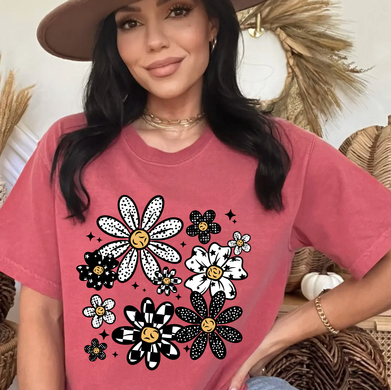 Patterned Daisy Comfort Color Shirt