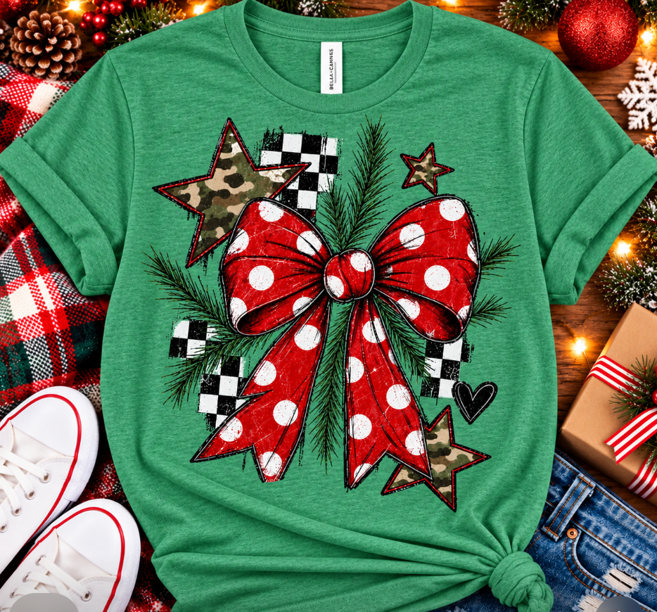 Christmas Bow & Camo Star Graphic Tee