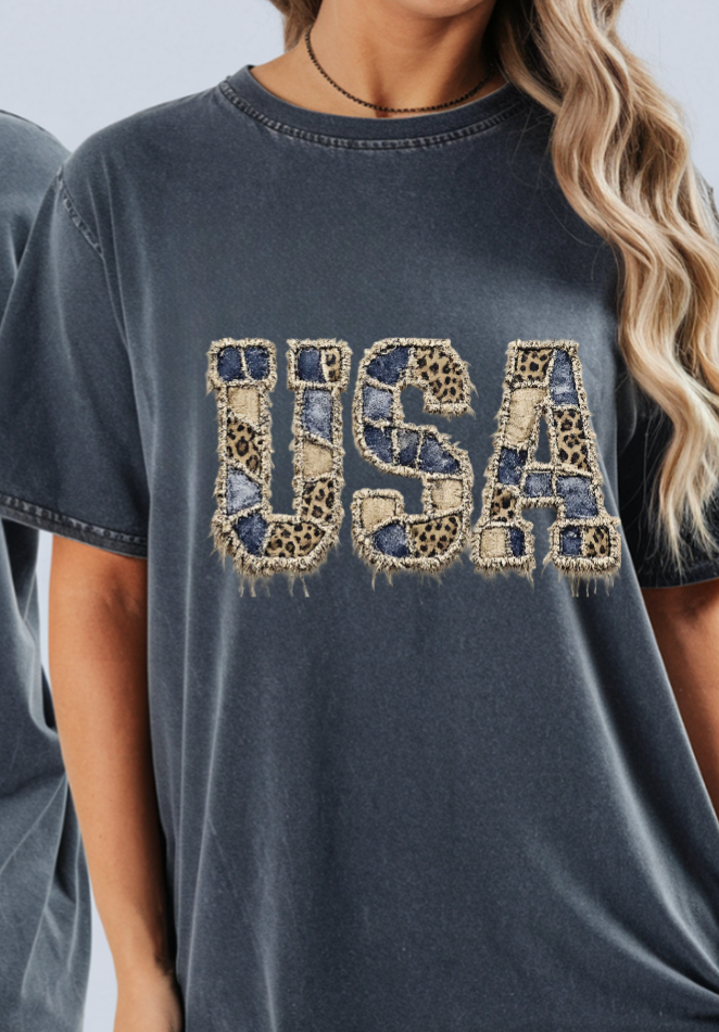 Thumbnail: USA Faux Patchwork Comfort Color Shirt