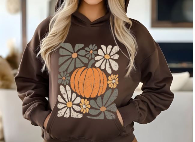 Boho Vintage Pumpkin Floral Hoodie