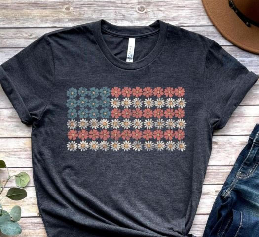 Thumbnail: Patriotic Floral Flag Graphic Tee