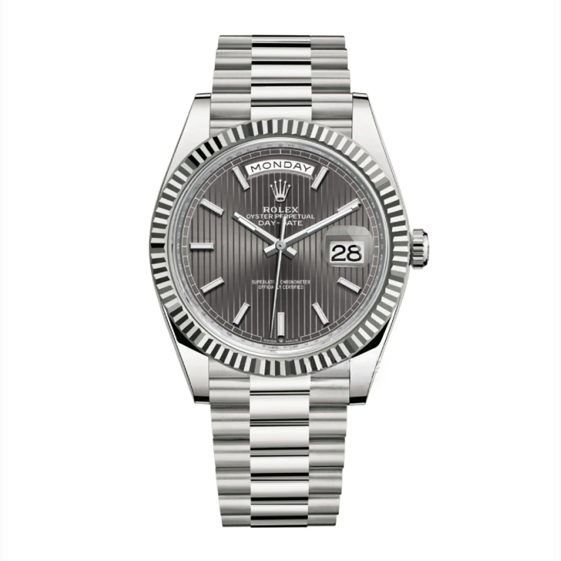 Rolex Day-Date Grey Stick Tapestry Dial 228239-0002 40 mm – Swiss Made
