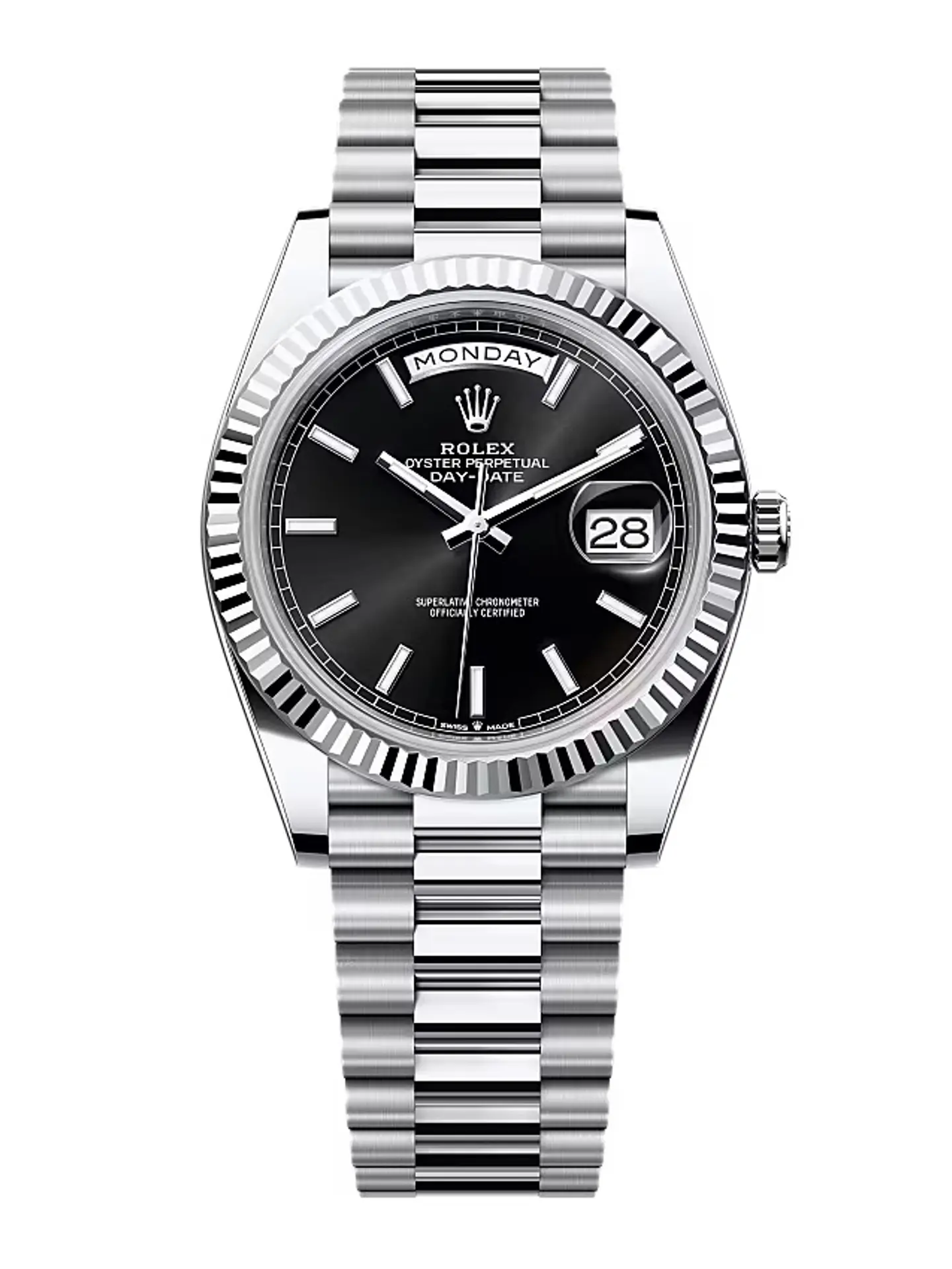 Rolex Day-Date Bright Black Dial 228236-0003 40 mm – Swiss Made