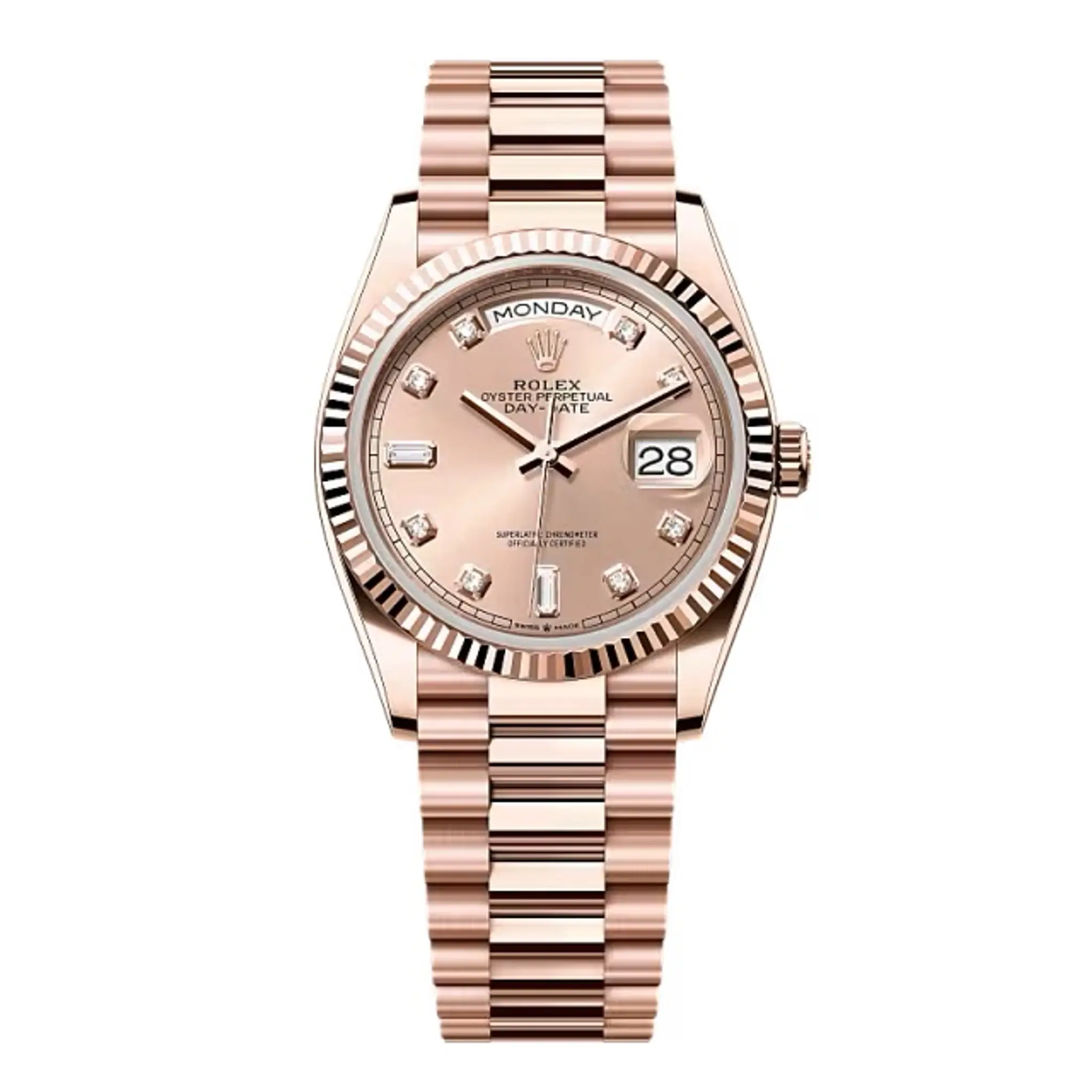 Rolex Day-Date Rosé Diamond Dial 128235-0009 36 mm – Swiss Made