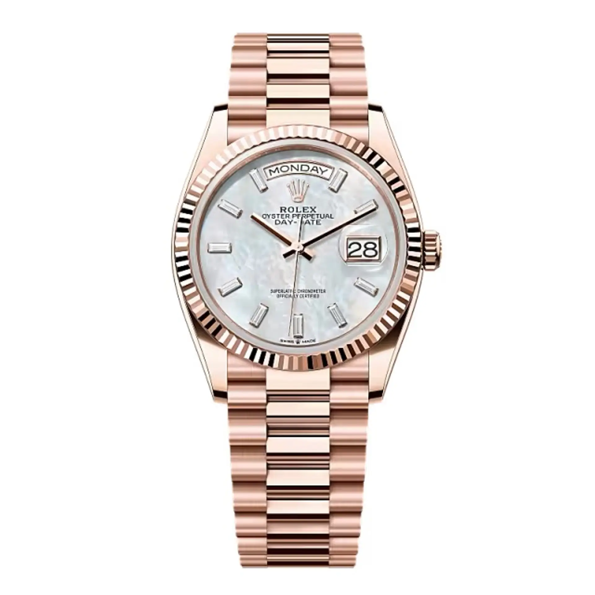 Rolex Day-Date White Mother-of-Pearl Diamond Dial 128235-0078 36 mm – Swiss Made
