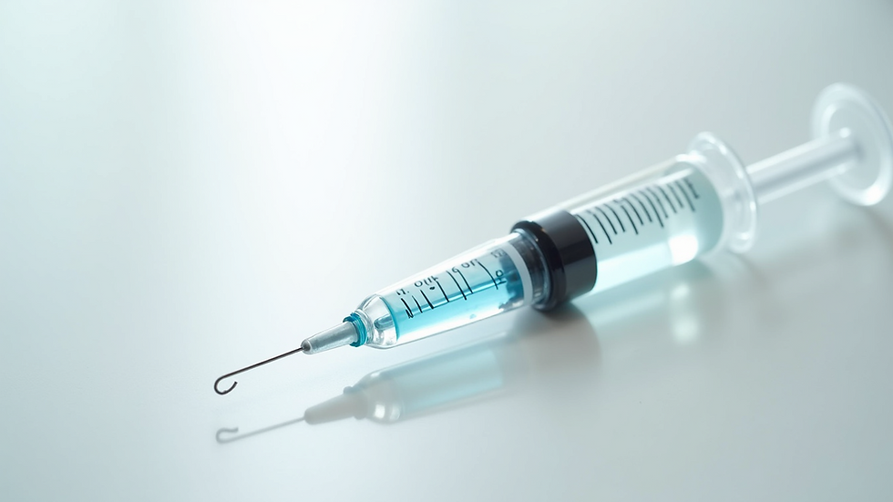 Close-up view of a syringe with clear liquid on a white background