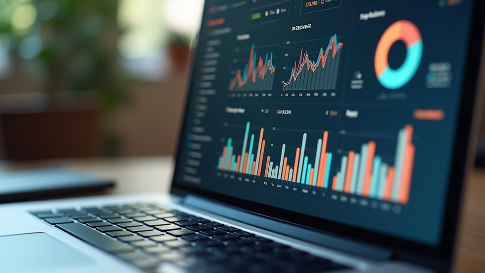Close-up view of a laptop screen showing royalty management software dashboard