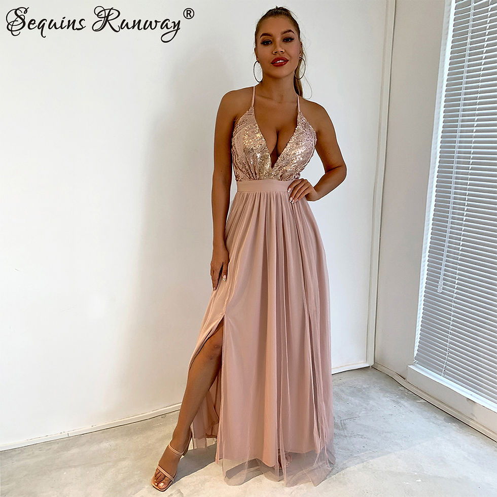 Thumbnail: Sexy backless slip Sequin corset maxi summer dress women mesh long bodycon red C