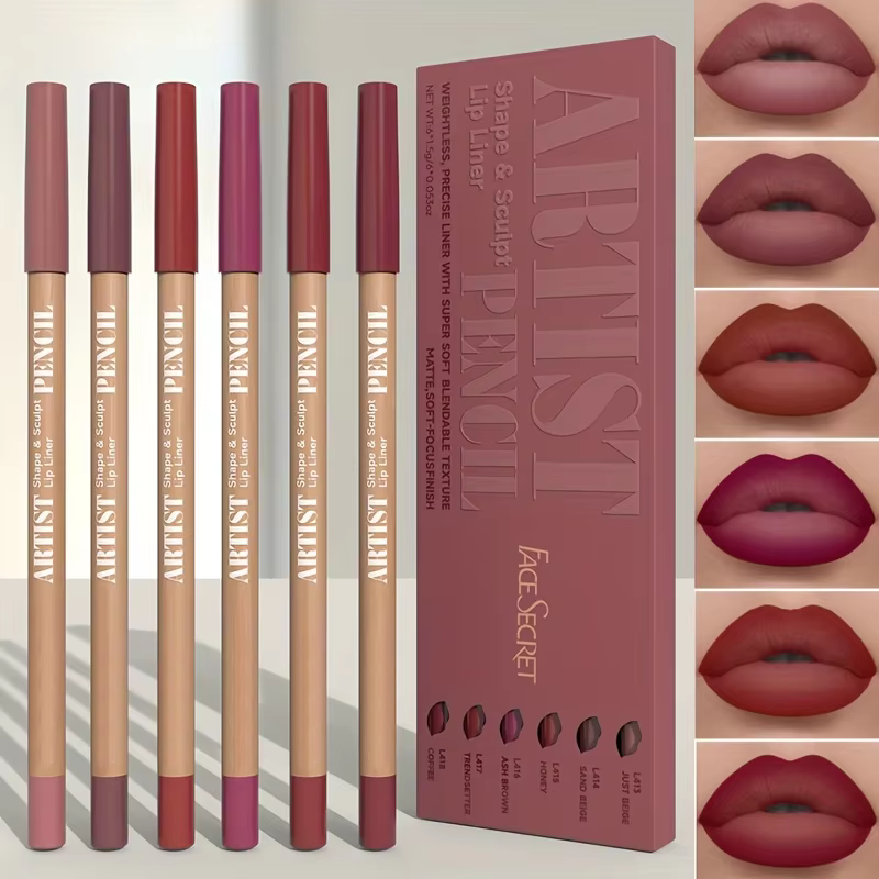Thumbnail: 6pcs Velvet Matte Lip Liner Pencils Set Long-Lasting Non-Drying Perfect for Lini
