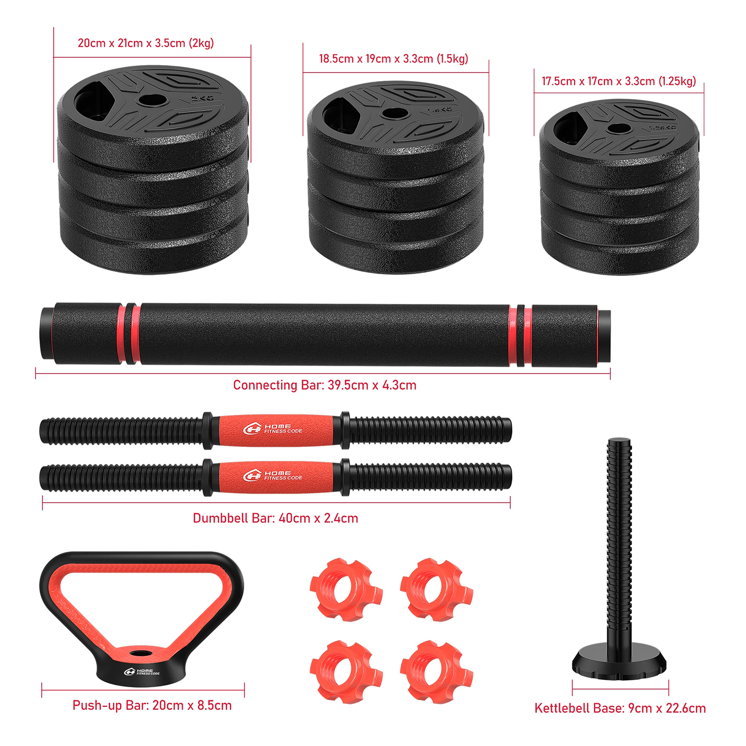 3-in-1 Dumbbells Set 20 kg Adjustable Dumbbells with Extra Barbell Bar Plastic-C