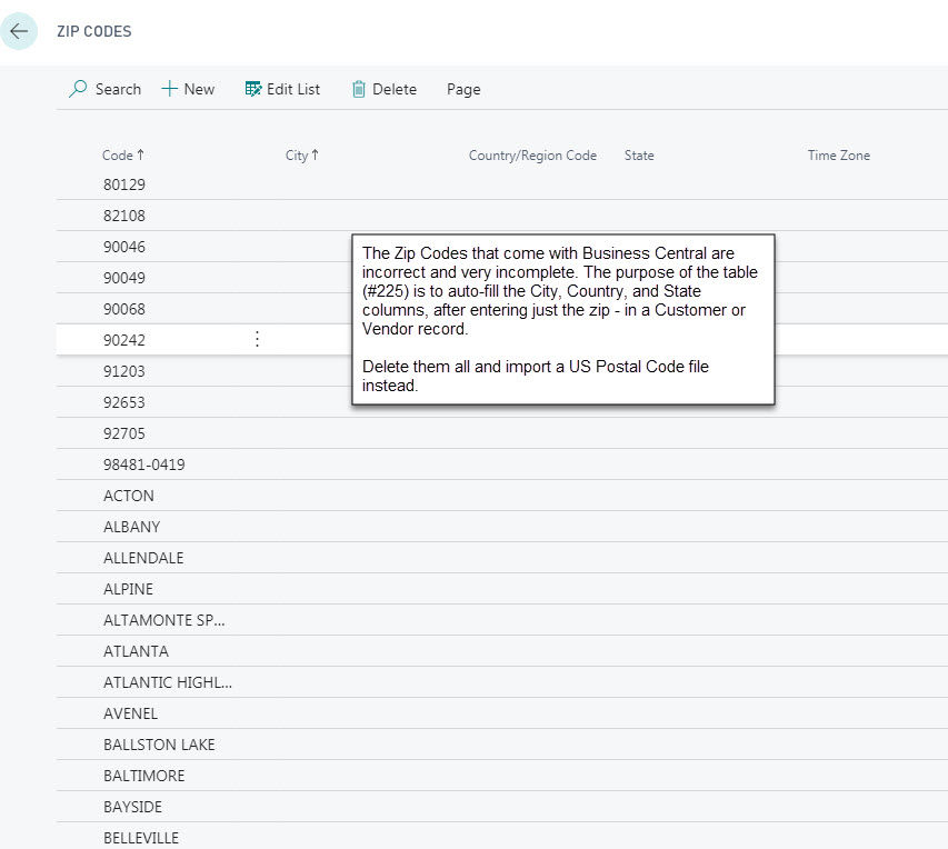 Importing Zip Codes to Business Central