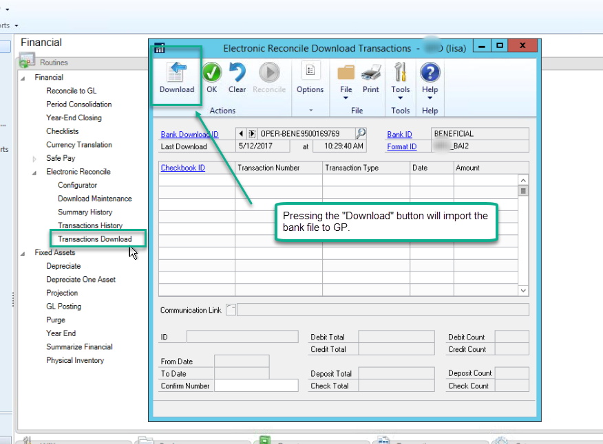 Electronic Reconcile: Import the file to GP