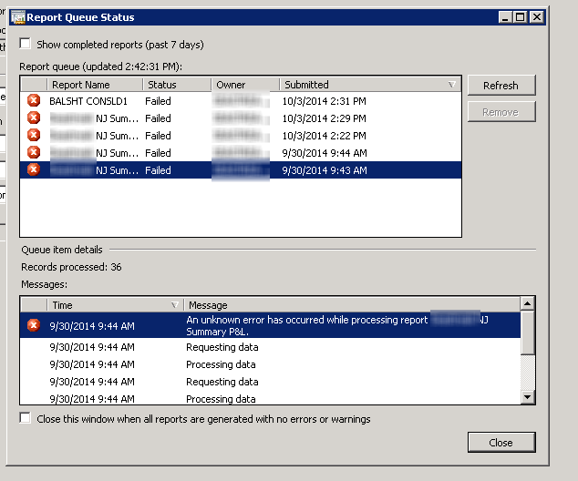 Dynamics GP – Management Reporter 2012 – How to Clear Report Queue