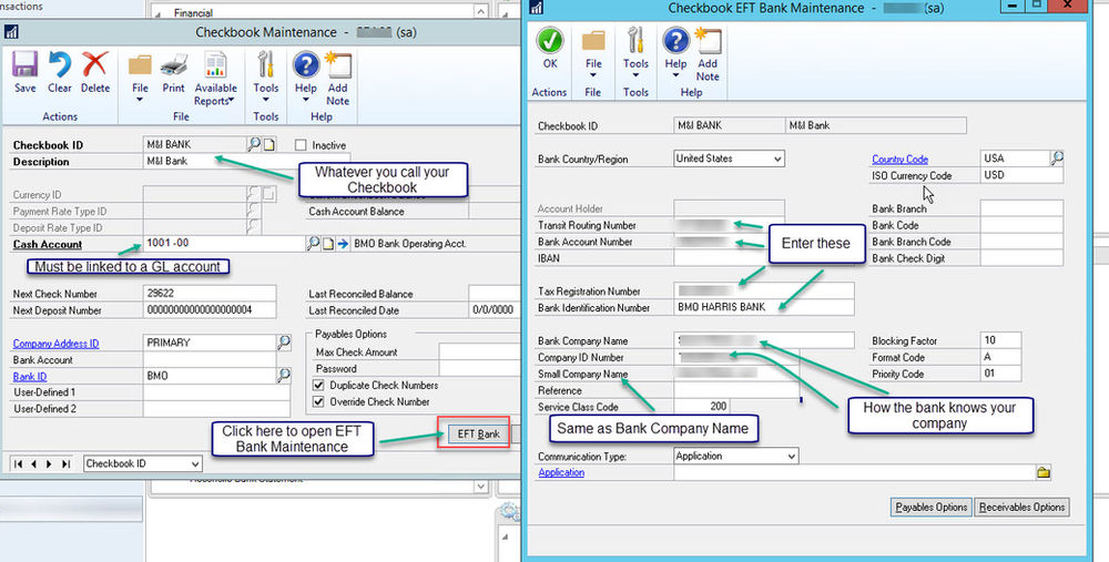 EFT/ACH Setup for GP - Cheat Sheet