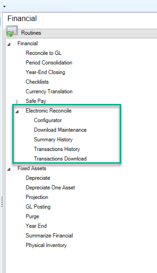 Electronic Reconcile: Menu