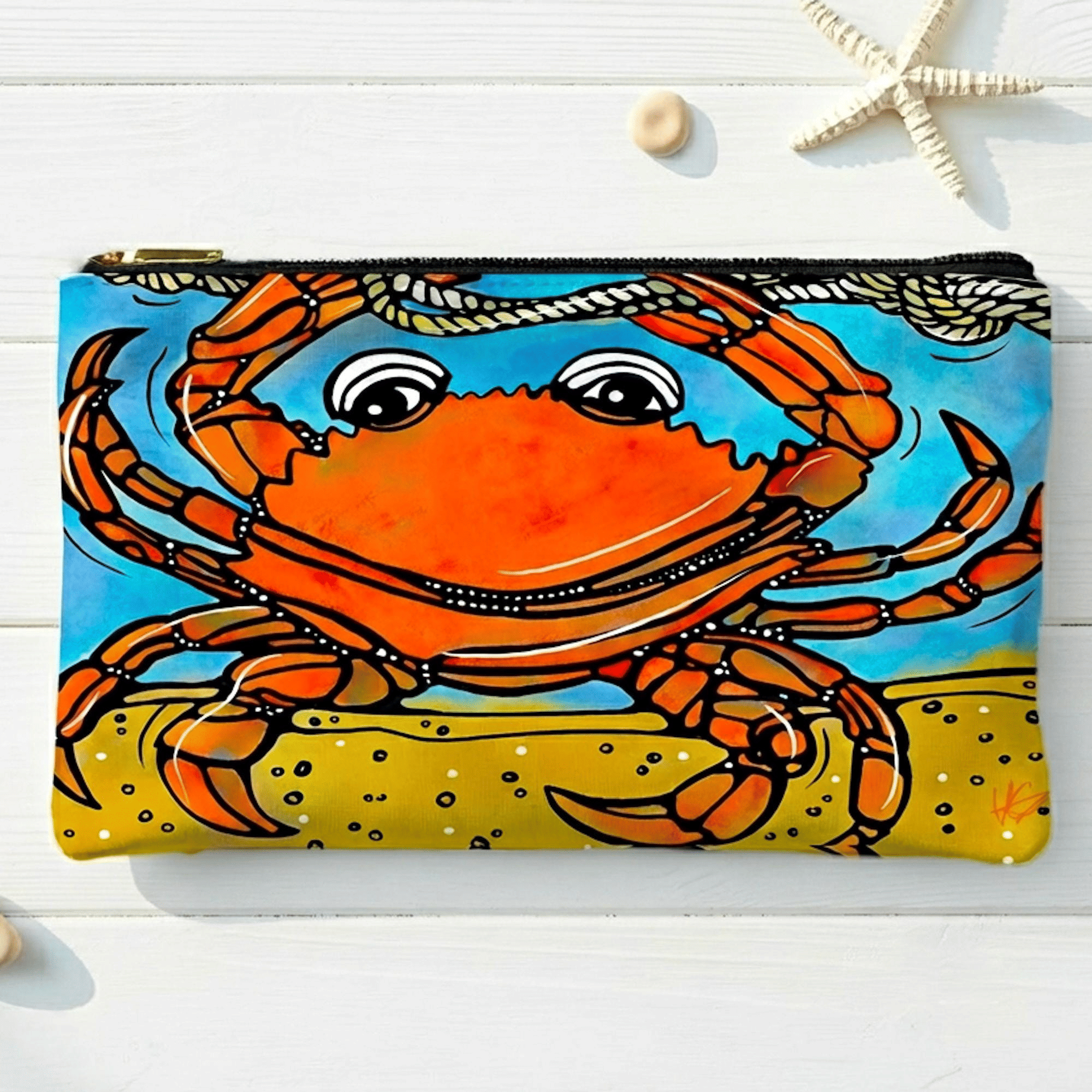 TheAtelierVero Coastal King Crab Zipper Pouch Hand-Illustrated Polyester