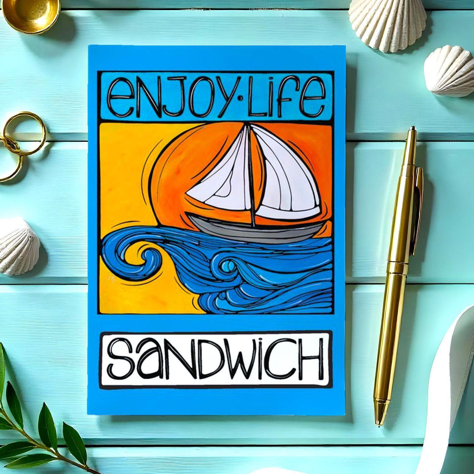 Whimsical Sailboat Design Postcard - Cape Cod, MA 5x7 Greeting Card