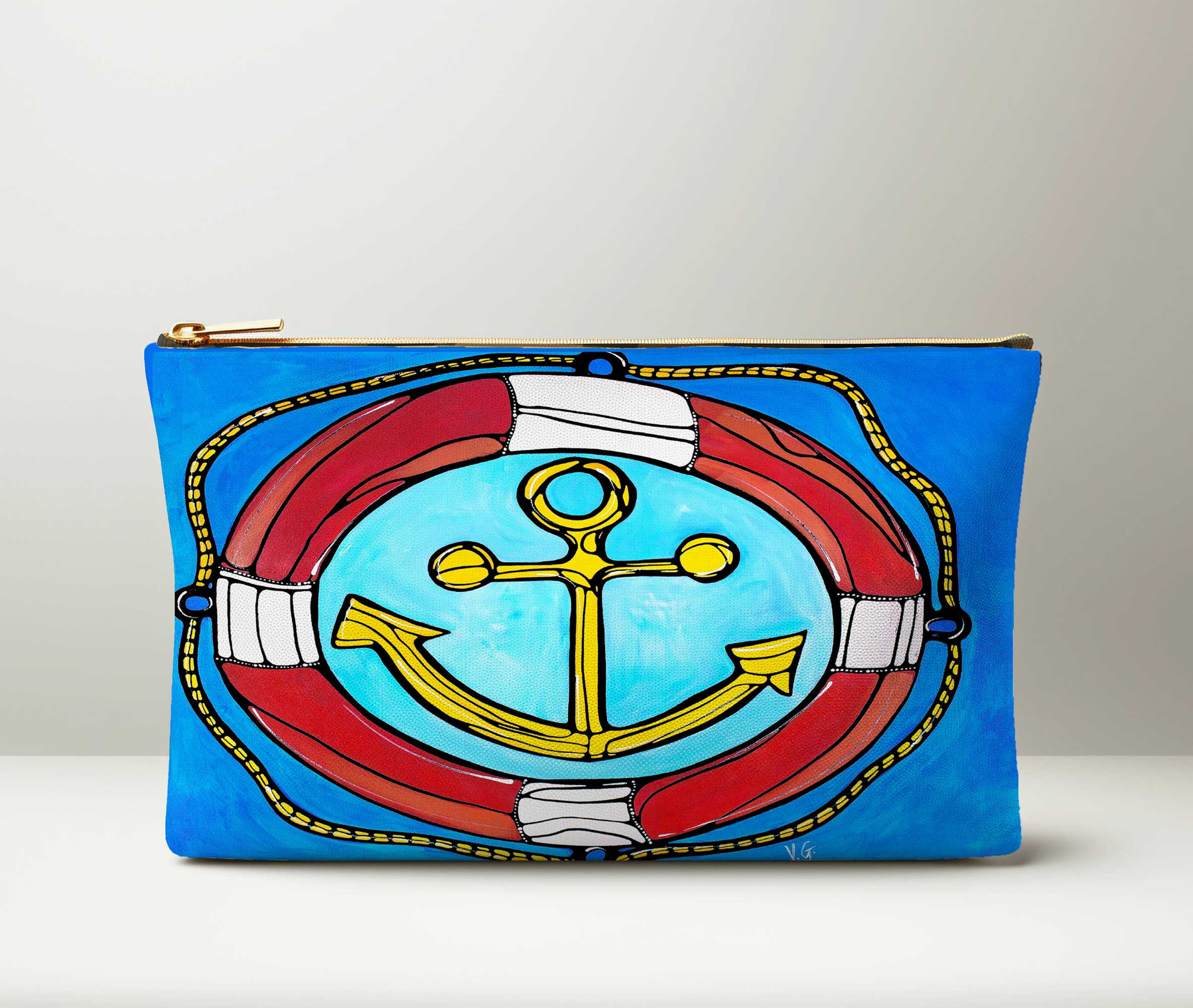 Anchor Life ring Pouch, Nautical Handbag