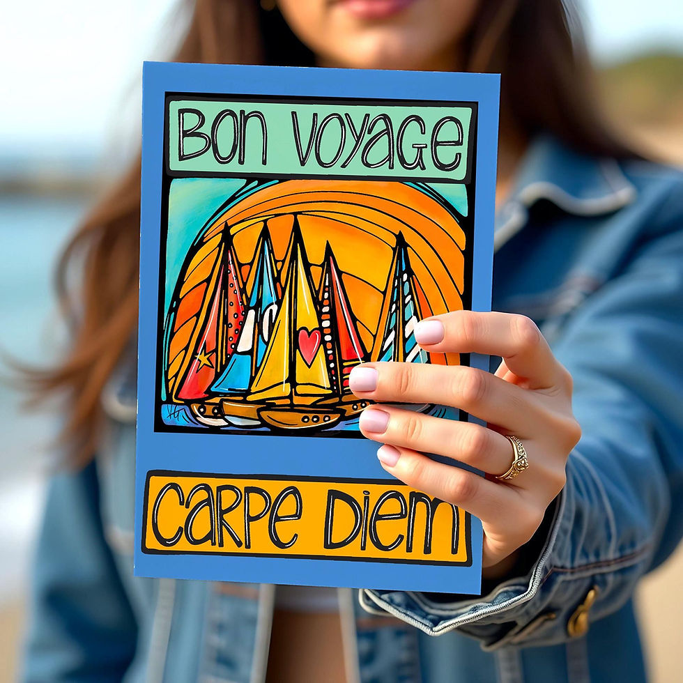 Nautical Sailboats Bon Voyage Card, Summer Sailing Greeting, Coastal Art Print