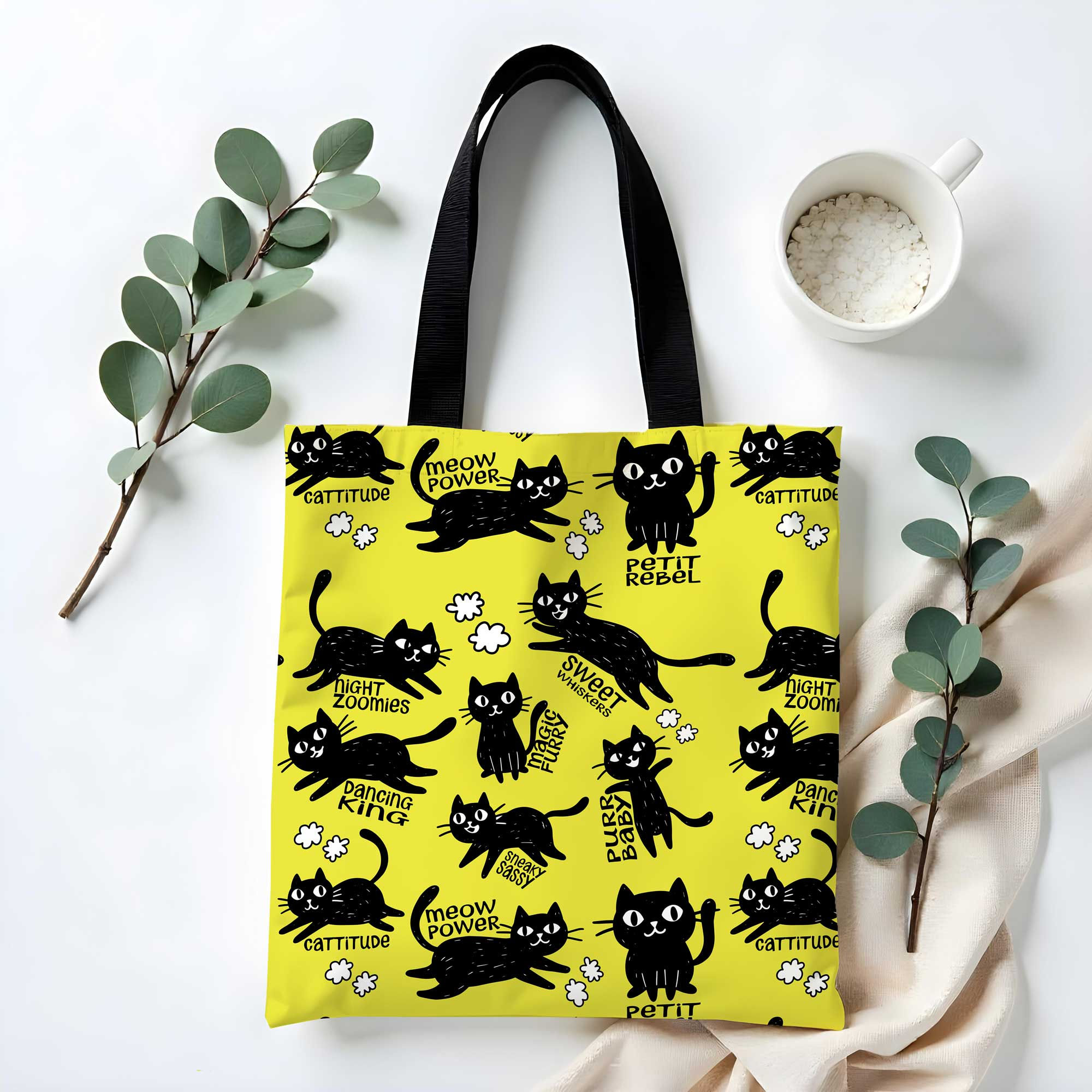Midnight Cats Tote Bag – Whimsical Black Cat Art Bag