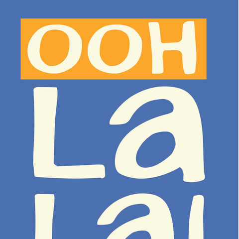 Ooh La La – Playful French typography art print in orange and blue.