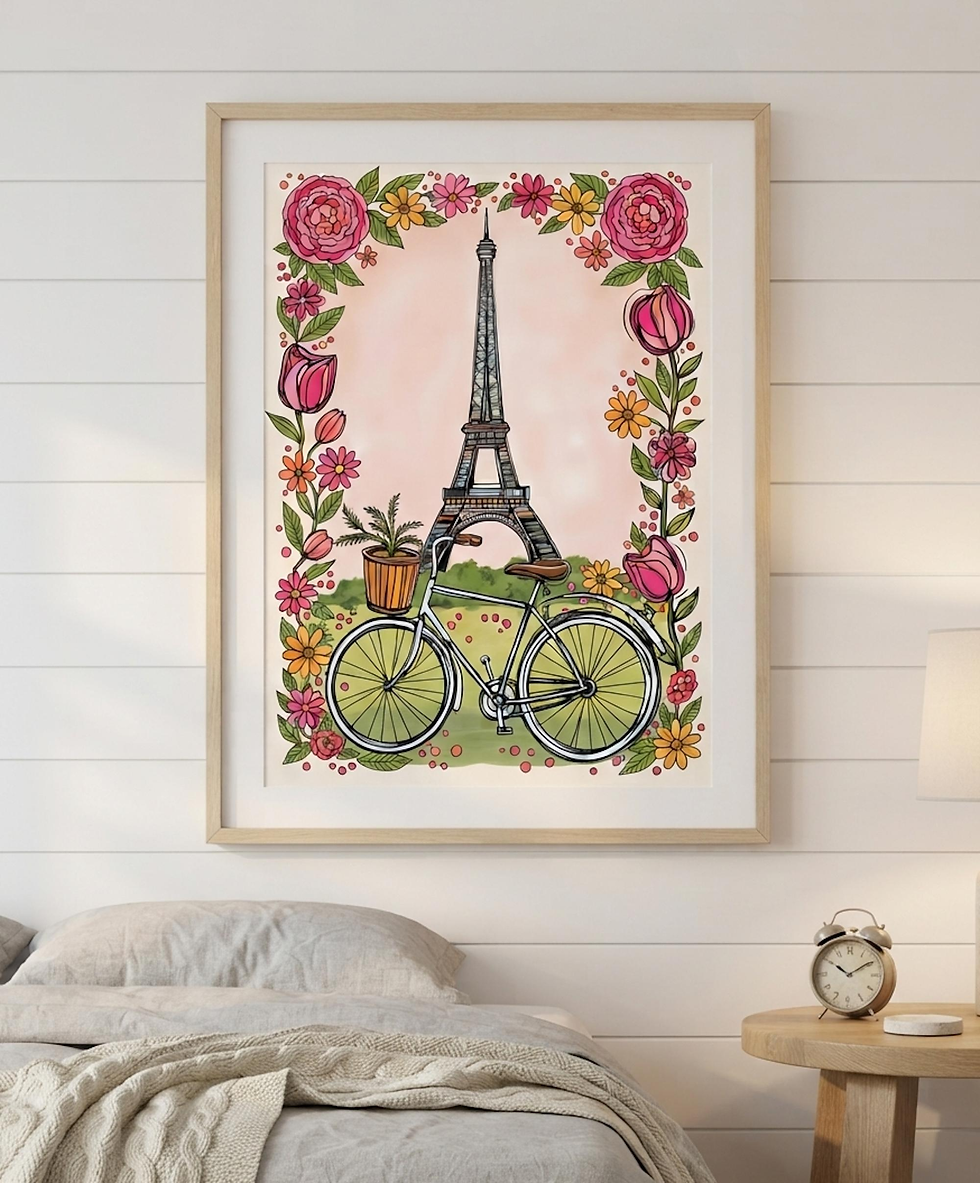Thumbnail: Eiffel Tower, Paris Floral Artful Art Print, Paris Pink Bicycle prints, Paris France Bicycle Flowers Travel Poster