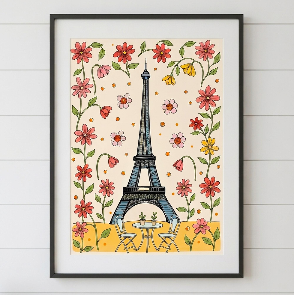 Eiffel Tower Floral Print | Paris Artful Wall Art | Whimsical French Bistro Poster | Boho Living Room Decor | Paris Gift for 
