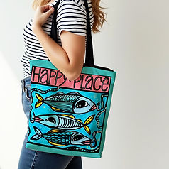 Coastal fish tote bag — Atelier Vero French Canadian art Rhode Island