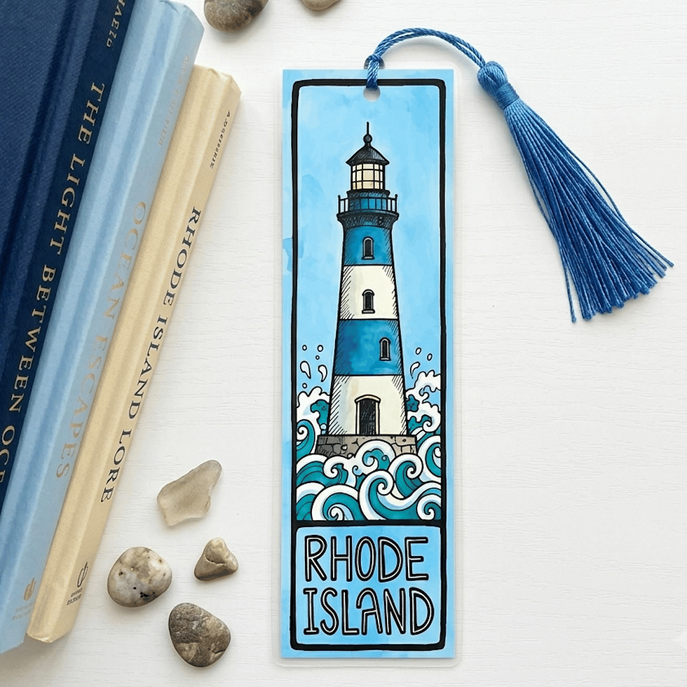 Thumbnail: Rhode Island Lighthouse Laminated Bookmark with Blue Tassel