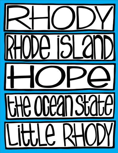 Black-and-white hand-lettered art ‘Rhody Rhode Island Hope The Ocean State’ by Atelier Vero.