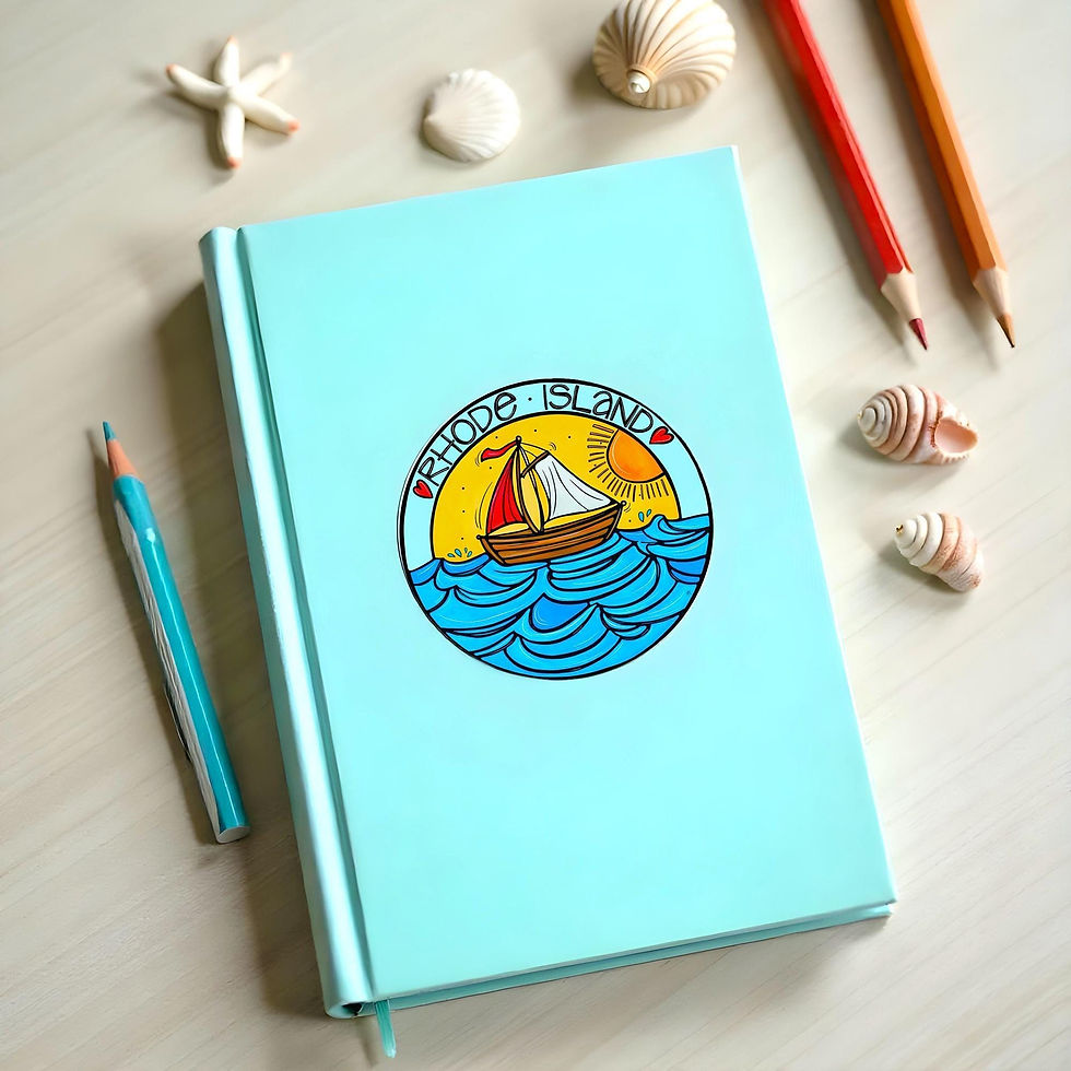 Thumbnail: RI Circle Sticker – Whimsical Sailboat Design, Durable Vinyl, Weatherproof