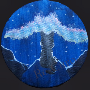 a painting of a wolf looking at the aurora borealis