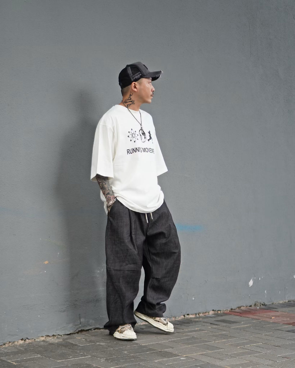 縮圖：薄牛仔布baggy pants