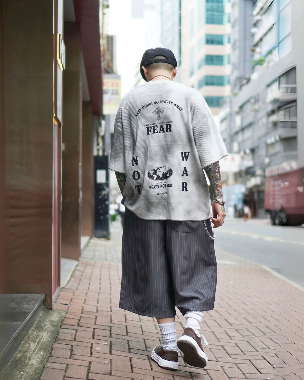 縮圖：條紋寬鬆7分西褲
