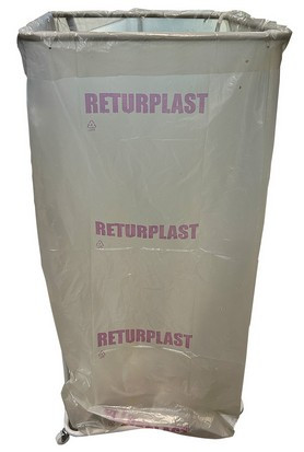 Plastsekk 800 liter transparent med trykk: Returplast