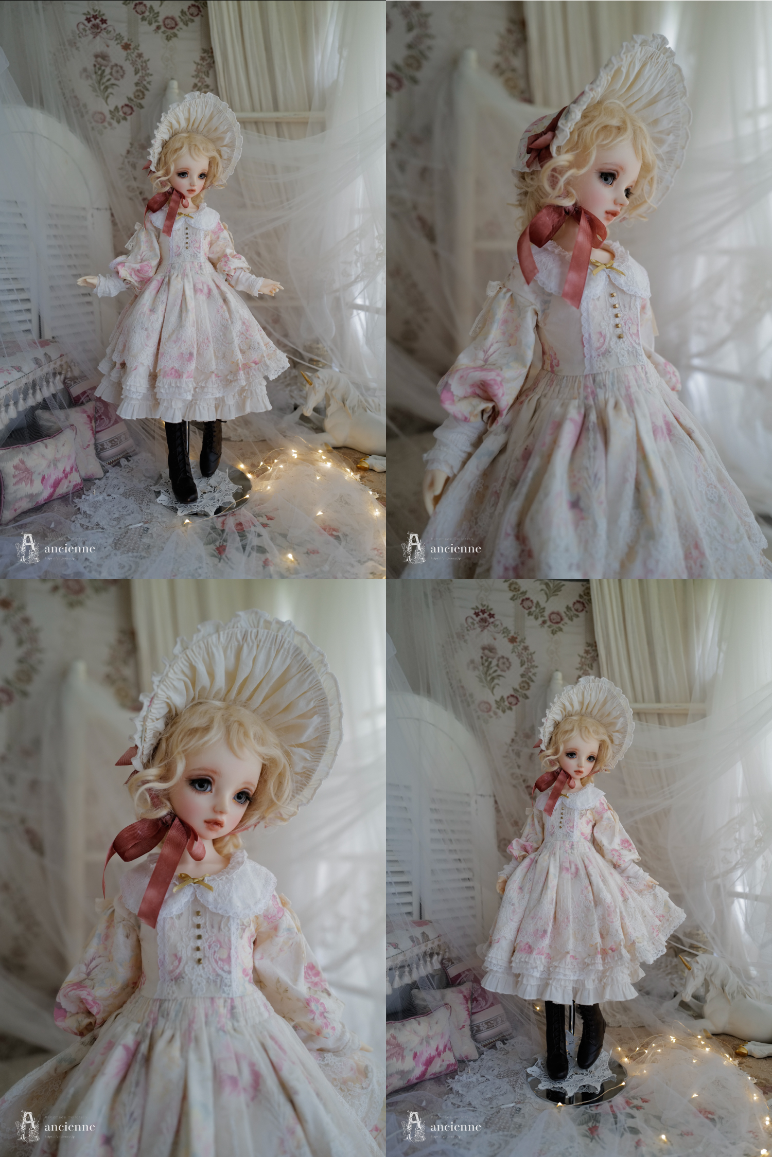 ancienne*バラ柄コットンの膝下丈［Orietta］